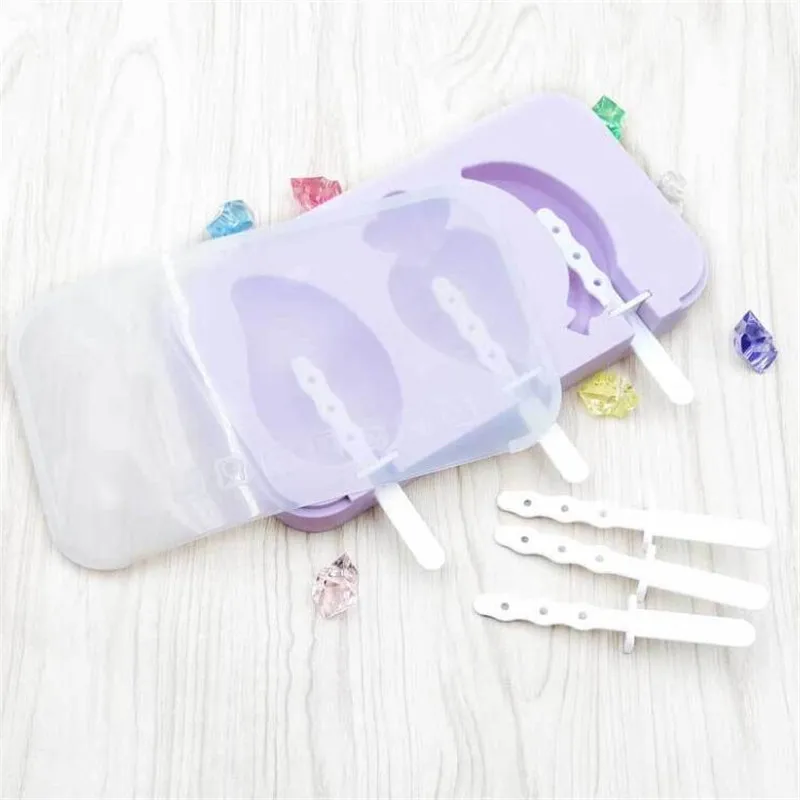 purple DIY силиконовая форма для мороженого, формы для мороженого, держатель для мороженого, форма для замороженного льда с крышкой для палочек для мороженого, кухонный инструмент - Цвет: purple