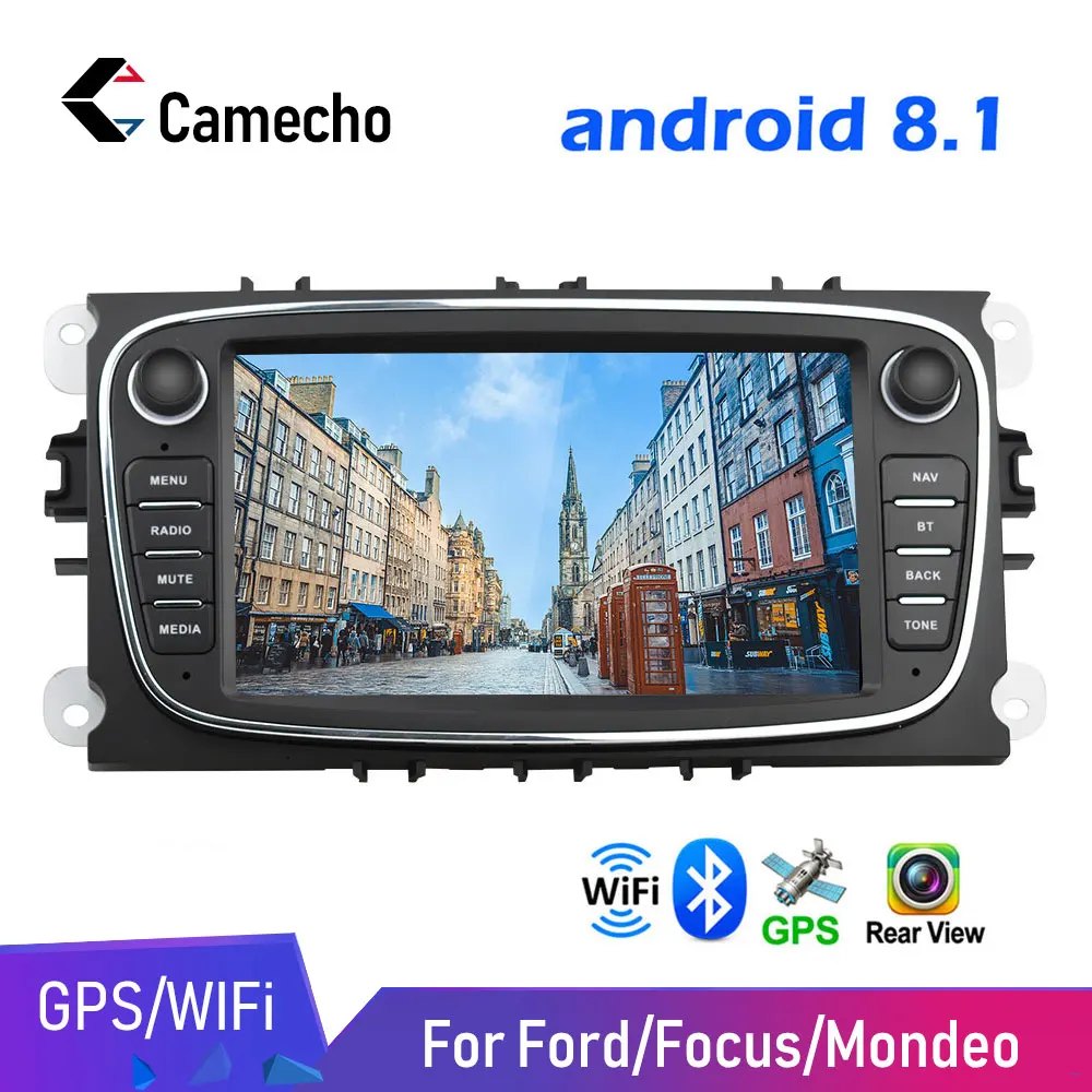 Camecho Android 8,1 gps автомагнитолы 2 Din Автомобильный мультимедийный плеер 7 ''аудио dvd-плеер для Ford/Focus/S-Max/Mondeo 9/Galaxy yc-Max