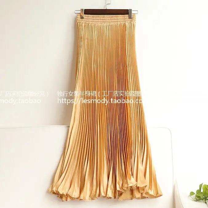 

Золотая плиссированная юбка, Длинная Женская Модная молодежная юбка со складками на весну