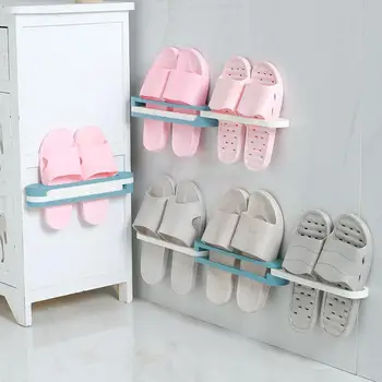 

3pcs Folding Slippers Rack Space-saving Shoe Organizer Foldable Slippers Rack Wall Hanging Free Punching Drain Storage Shelf