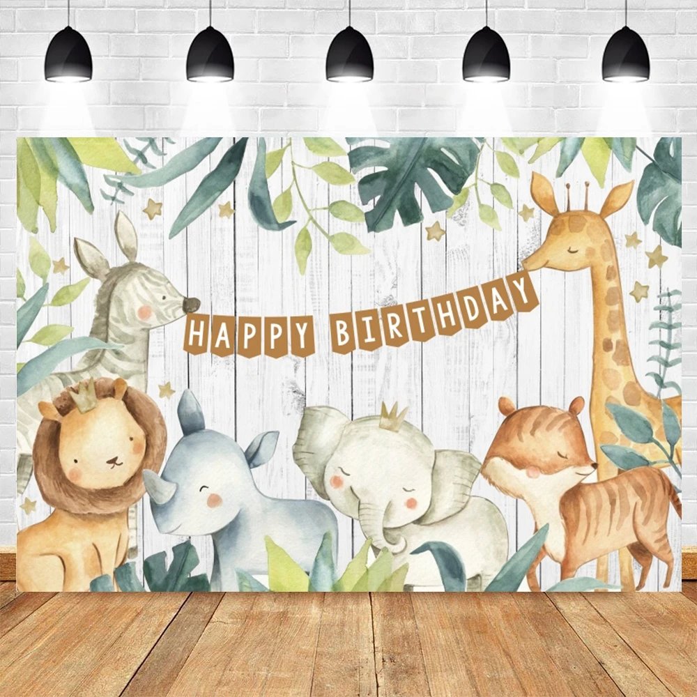 Jungle Green Forest Buon Compleanno Sfondo Fotografia Woodland Safari Party Sfondo Animali Appena Nati Baby Shower Servizio Fotografico