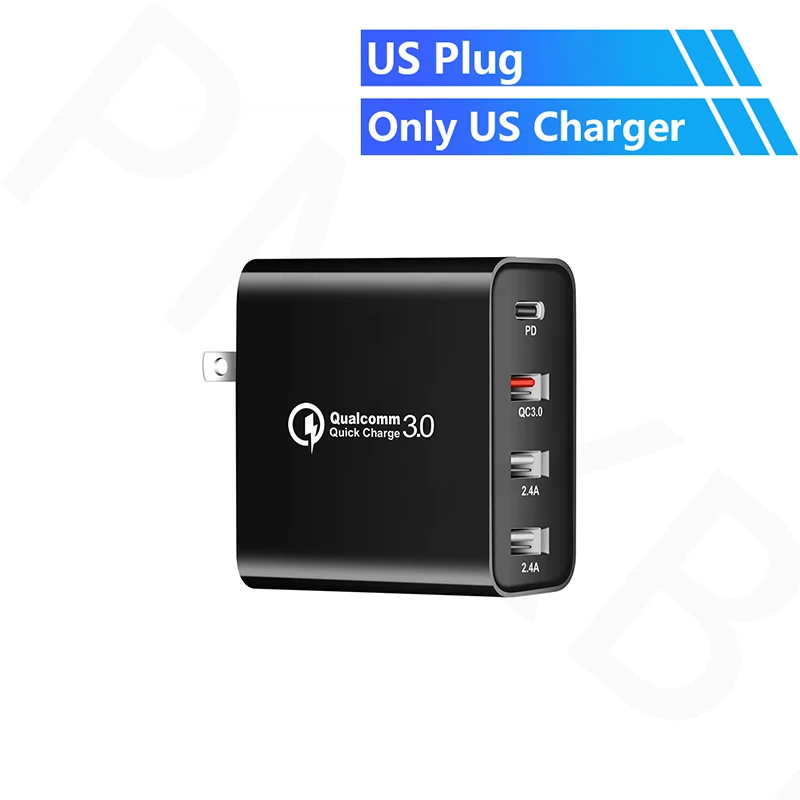 usb quick charge 3.0 48W PD Type C And 3 USB Port Charger EU US AU UK Plug Phone Adapter Wall Charger QC3.0 Quick Charging For iphone Huawei Honor 9x phone charger Chargers