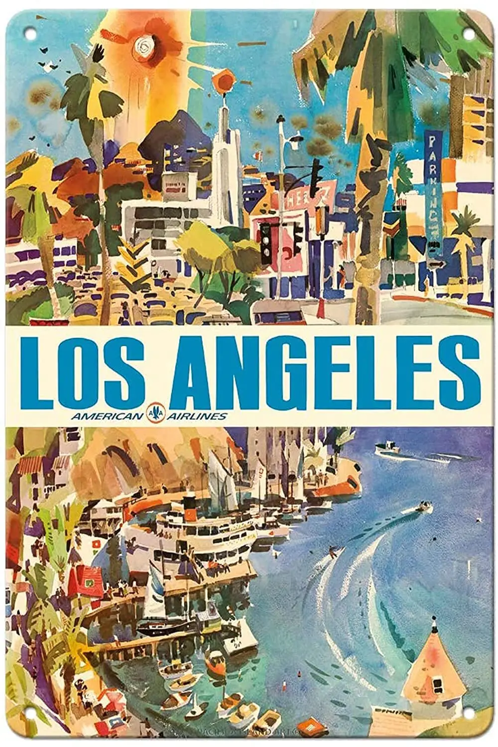 Los Angeles - American Airlines-винтажный постер путешествий на авиакомпании с. 1960s-8-дюймовый x