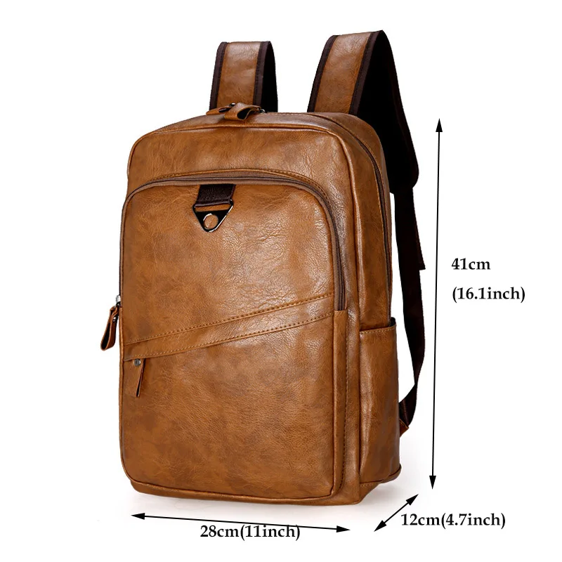 Black Brown PU Leather Backpack Laptop Bag for Men 2019 High Quality Retro School Bagpack Big Fashion Casual Business Travel Bag (3)