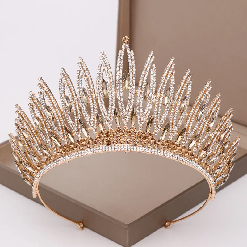Fashion Champagne Gold Color Crowns Wedding Hair Accessories Luxury Queen Princess Tiara Diadems Women Hair Jewelry Bride Party hair accessory bridal headwear hair band crown