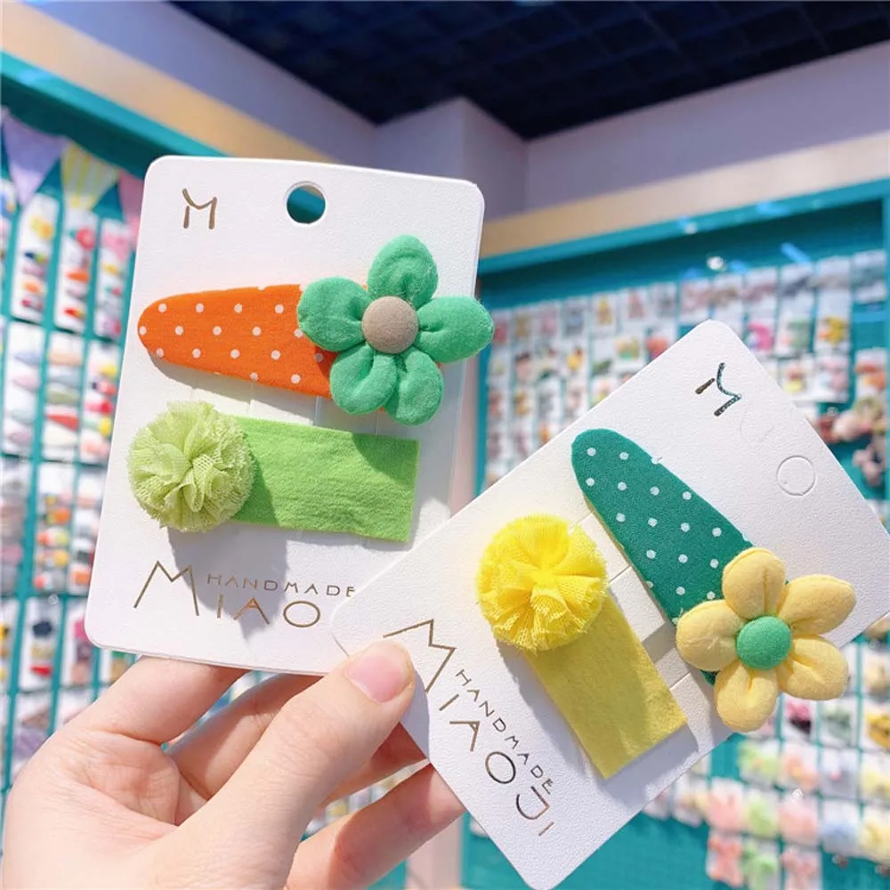 2 шт. детская заколка для волос в цветочек однотонная кружевная горошек милые