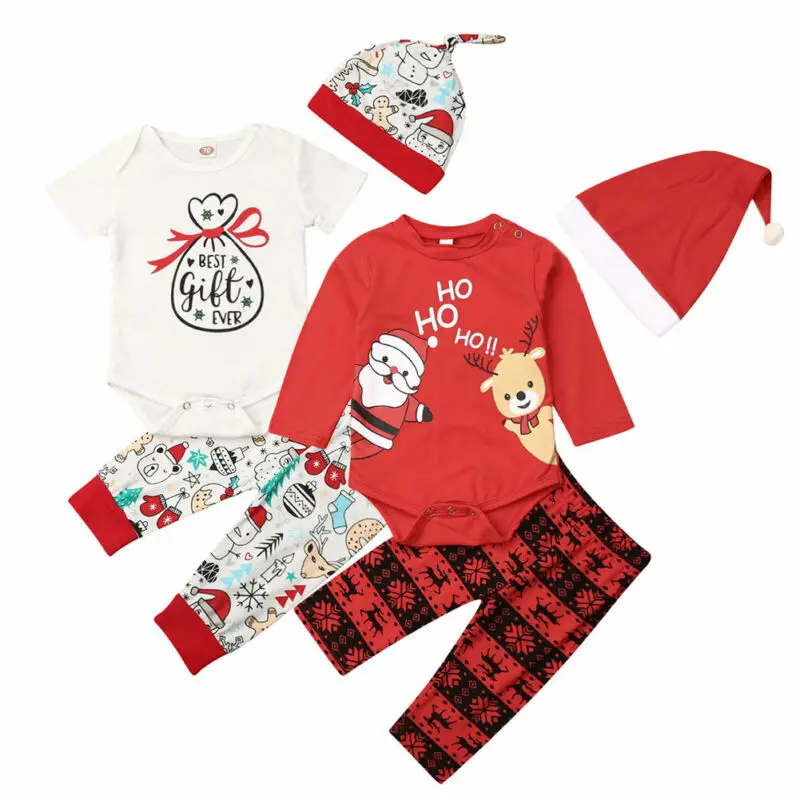 

0-24M Toddler Baby Girls Boys Xmas Clothes Set Babies Christmas Bodysuit Tops Pants Hat Autumn Clothing Sets