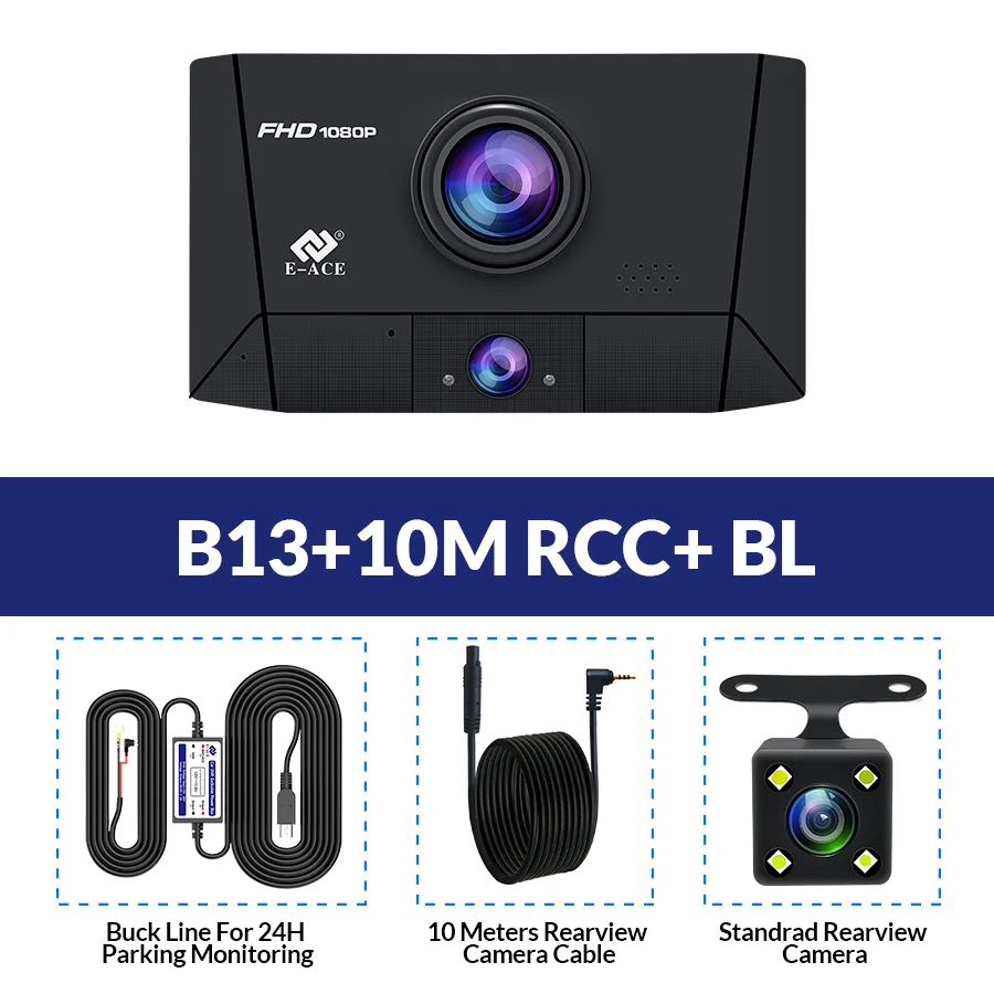 E-ACE B13 Автомобильный видеорегистратор 4,0 дюймов 1080P FHD Dash Cam 3 объектив камеры видео рекордер двойной объектив Авто регистратор с камерой заднего вида Dvrs - Название цвета: B13-10M RCCC-BL