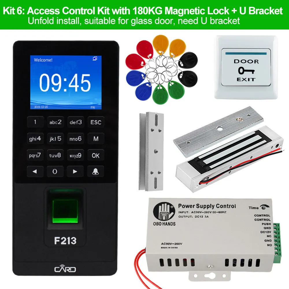 Kit6 RFID Клавиатура TCP/IP/usb-устройство для считывания отпечатков пальцев система контроля доступа двери биометрическое программное обеспечение DIY Электронный магнитный замок ударный болт замки - Цвет: Kit6