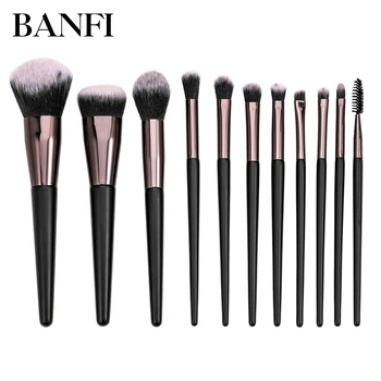 

BANFI Eyeshadow Eyeliner Makeup Brush Set Foundation Black Wood Handle Powder Blush Concealer Cosmetic Face Beauty Tool