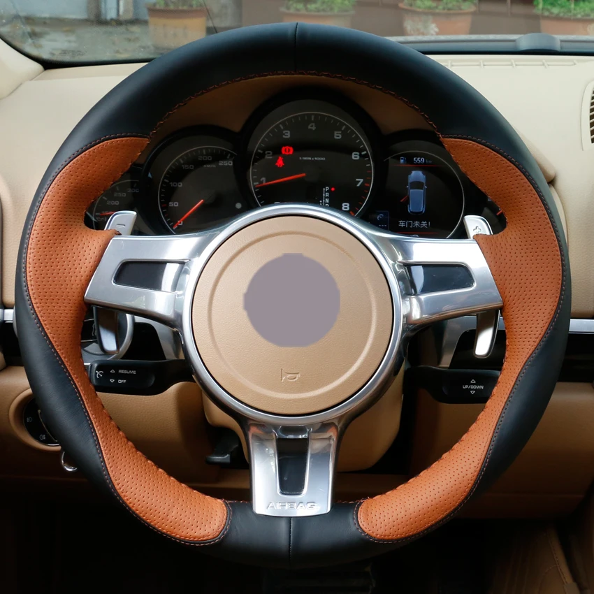Черные кожаные коричневые кожаные чехлы рулевого колеса автомобиля для Porsche Cayenne Panamera 2012 2013 авто рулевые чехлы