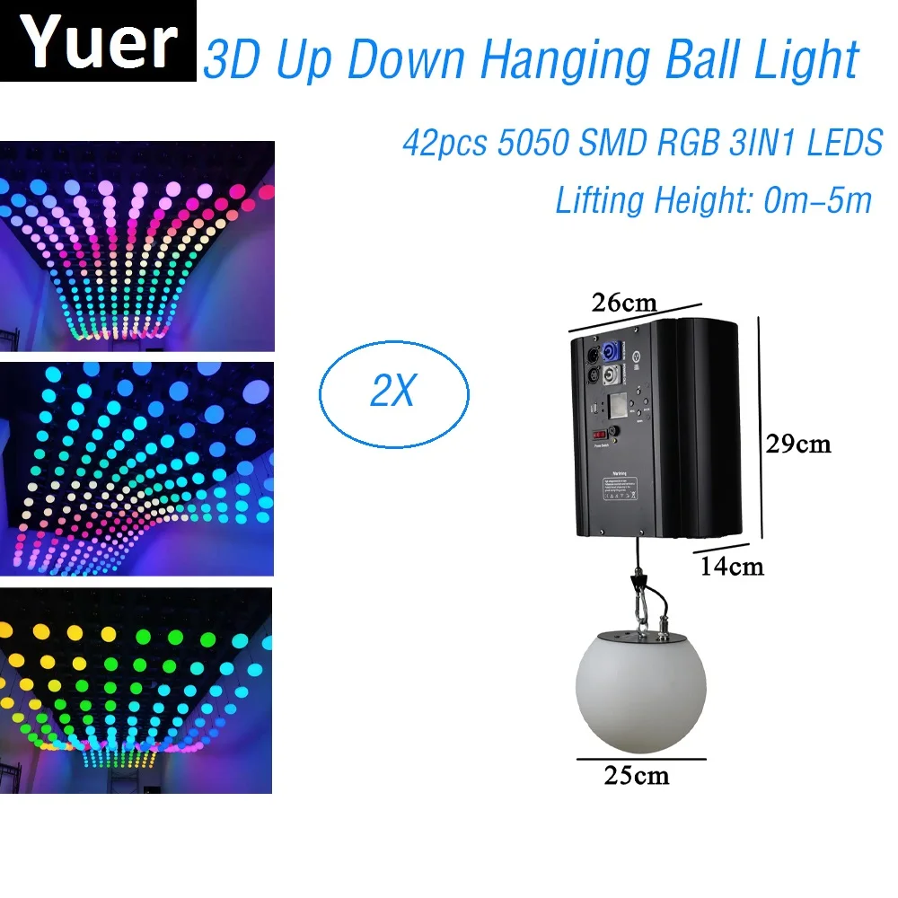 Free Shipping 0-5 Meter 3D Up Down Hanging LED Ball Light DMX Control Dj RGB Colorful Led Lift Ball Kinetic Lighting Magic Ball