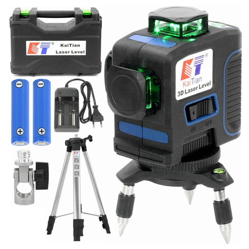 

Kaitian 3D Laser Level 12 Lines Tripod Self-Leveling Green 3D Vertical Horizontal 360 Rotary Powerful 532nm Nivel Lasers Bracket