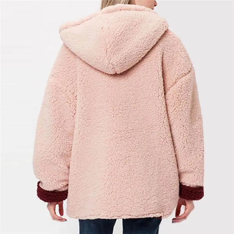 2019 New Winter Reversible Jacket Women Fashion Faux Fur Hooded Plush Zipper Pocket Reversible Coats куртка женская 4A21 (16)