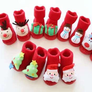 

Cute Mini Christmas Stocks for Cotton PU Baby Boys Girls Infant Winter Cartoon Socks Warm Anti Slip Floor Socks Leg Warmer 2019
