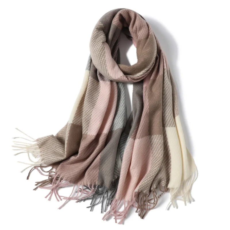 Luxury Plaid Scarf Winter Warm Cashmere Women Long Pashmina Foulard Female Scarves Lady Tassel Shawl Wraps 2021 Design New