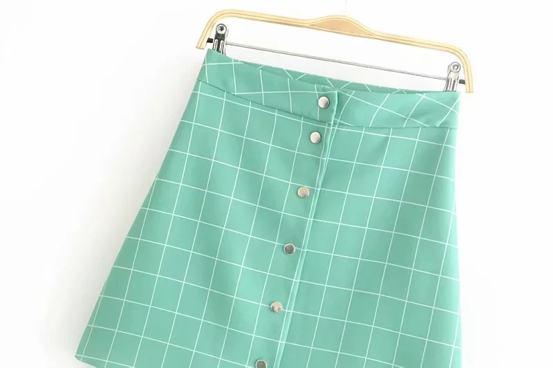 Withered england style vintage green plaid single breasted a-line mini skirt women faldas mujer moda 2019 sexy skirts womens
