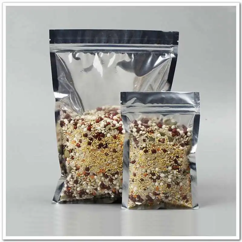 100PCS Clear/Silver Aluminum Foil Zip Lock Snack Retails Package Bag with Hang Hole Mylar Self Seal Zipper Tea Nuts Storage Bag