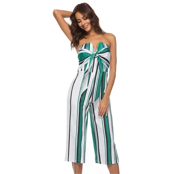 

Rompers Womens Jumpsuit Off Shoulder Strapless Jumpsuit Casual Vertical Striped Sexy Backless Bow Women Jumpsuit Elegant Overall