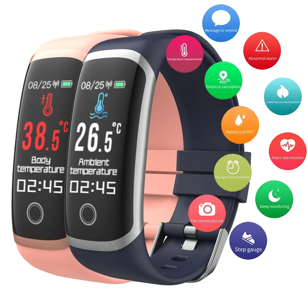T4 Smart Bracelet Body Temperature Bracelet Waterproof Heart Rate Blood Pressure Sport Fitness Step Counter Bluetooth afbeelding