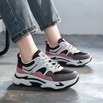 

Women Platform Chunky Sneakers Korean Fashion Mixed Colors Sports Casual Shoes Tennis Female Lace Up Woman Vulcanized Shoes