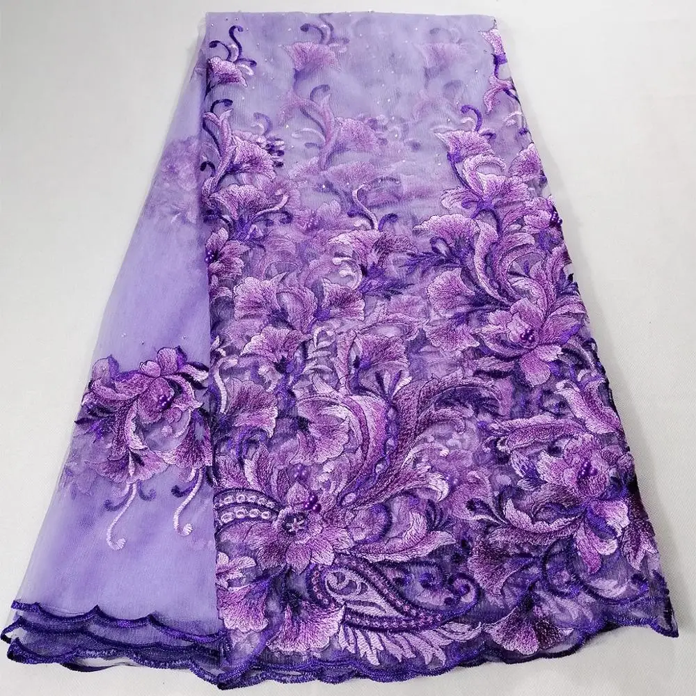 Розовая модная африканская кружевная ткань Высококачественная французская сетчатая кружевная ткань с бисером нигерийская швейцарская кружевная ткань для DressKHX22B