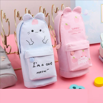 

Cute Cat Dog Pencil Cases Large Capacity Schoolbag Style Pencil Bag Kawaii Canvas Pencilcase Stationery Pen Case School Supplies