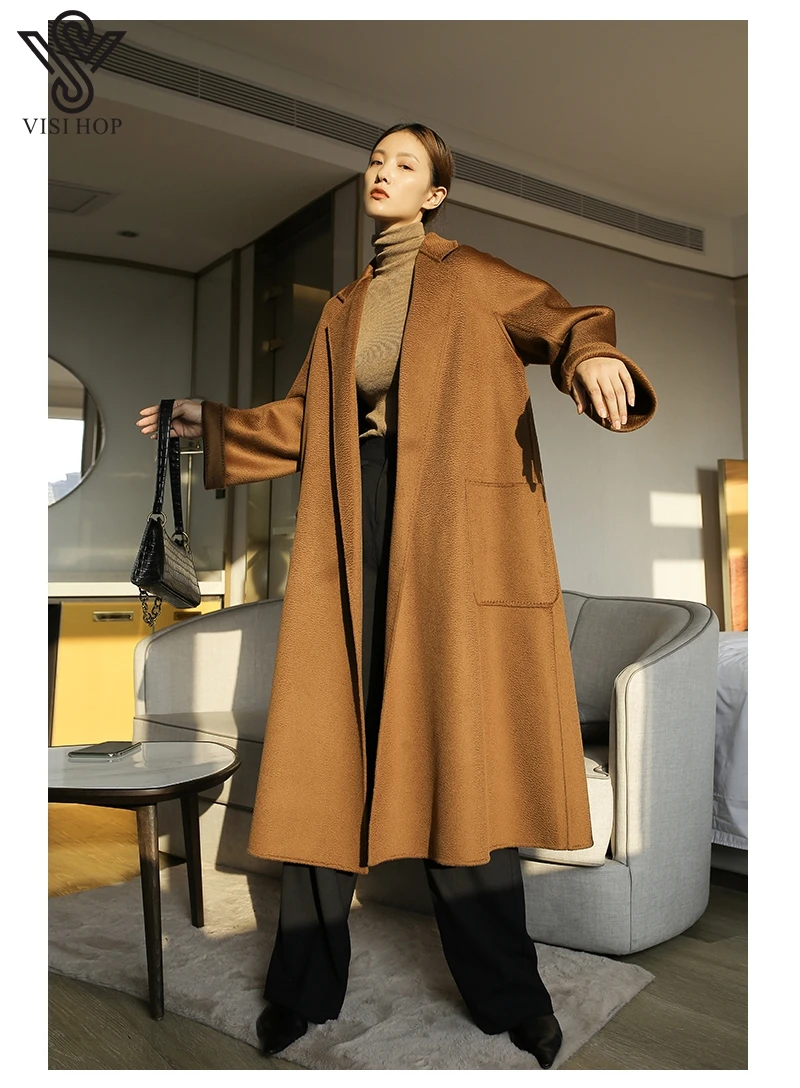 VS4304 2021 High End Autumn Winter Women Double Sided Wool Jackets Long Lady Elegant Trench Max Water Rippled Cashmere Coats Parkas