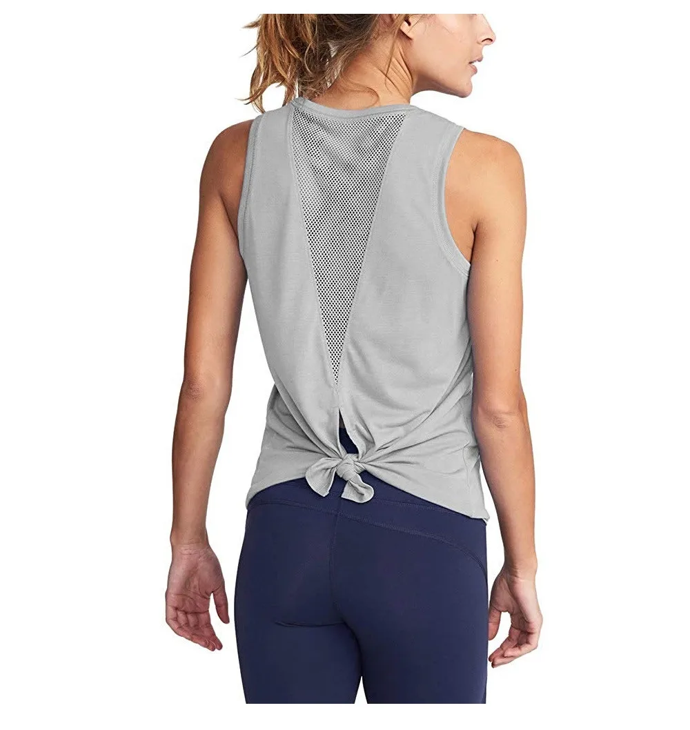 Promover Mesh Workout Tank Top for Women Yoga Shirt Gym Tops Sleeveless Tie Open Back Casual Activewear