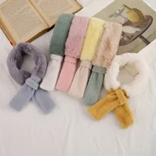 Детские шарфы, корейский Зимний плюшевый теплый шарф подходящего цвета для мужчин и женщин, милый маленький шарф
