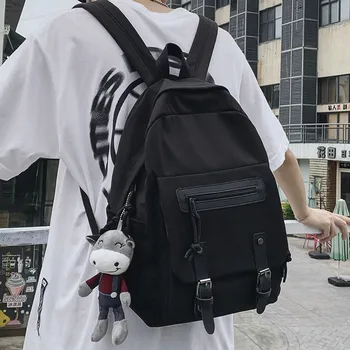 

HOCODO Fashion Black Women Backpack Red Cotton Unisex Schoolbag Hasp Buckle Solid Color Laptop Backpack For Teens Student Bag