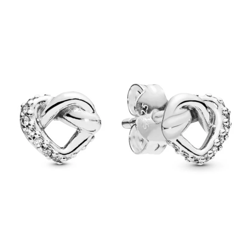 

2019 NEW Spring 100% 925 Sterling Silver Knotted Hearts Earring Studs Fit Women Jewelry Gift to Girlfriend Factore
