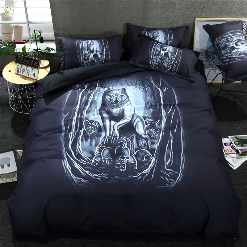 

3D Black tiger Skull Printed new cool Duvet Cover Set 3pcs Single Double Queen King Bedclothes Bed Linen Bedding Sets Sheet sets
