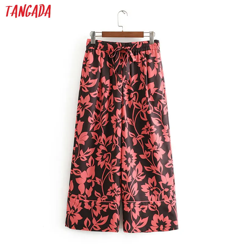 Tangada fashion women tree print chiffon pants trousers vintage style pockets strethy waist lady pants pantalon 3H389