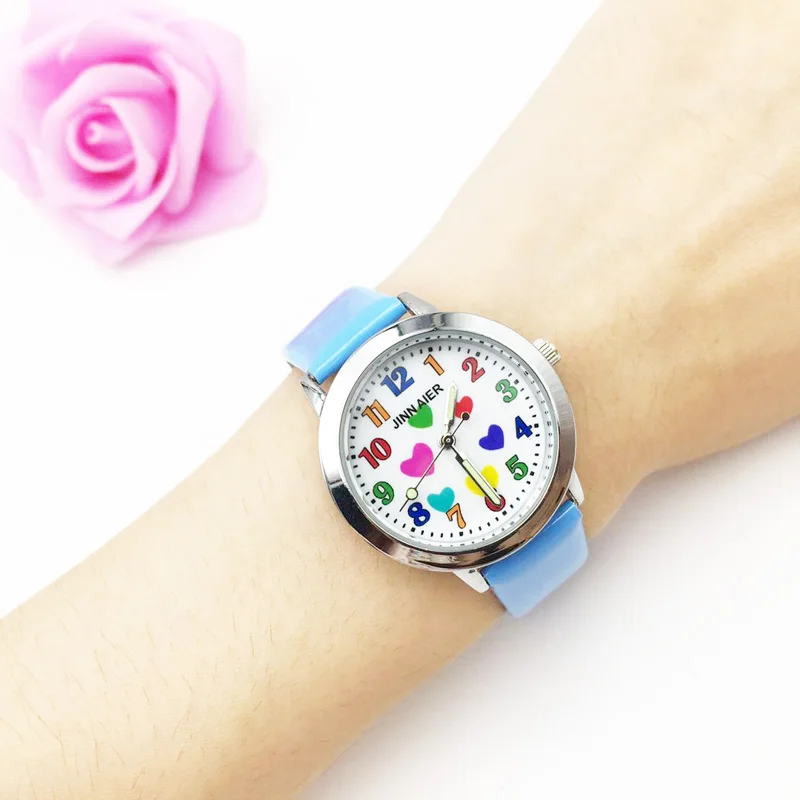 zegarek wholesale kid girl watch analog quartz students wristwatches colorful cartoon heart pu leather strap ladies clock 2019 gifts (58)