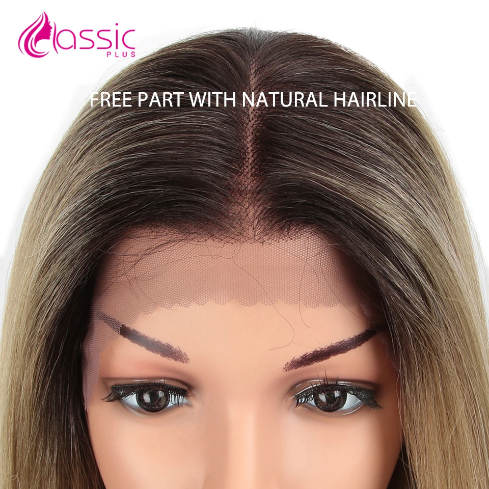 Classic Plus Long Straight Synthetic Lace Front Wig Natural hair Black Ash Blonde Lace Front Wig For Women 32 Inch Cosplay  Wig