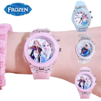 Disney Anime Toys Frozen Silicone Watch Elsa Anna Sophia Princess Luminous LED Children Watch Birthday Gift For Children