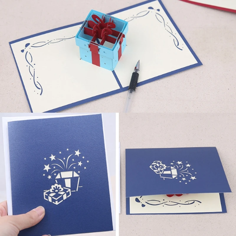  Gift Box Greeting Cards Handmade Birthday Wedding Invitation 3D Pop Up Card New D08D - 4.00036E+12