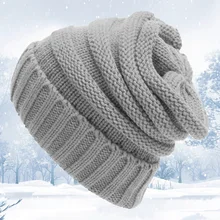 Громоздкая шапочка зимняя женская шапка вязаная теплая флисовая подкладка шапка для женщин Skullies Beanies красная желтая черная Серая шапка