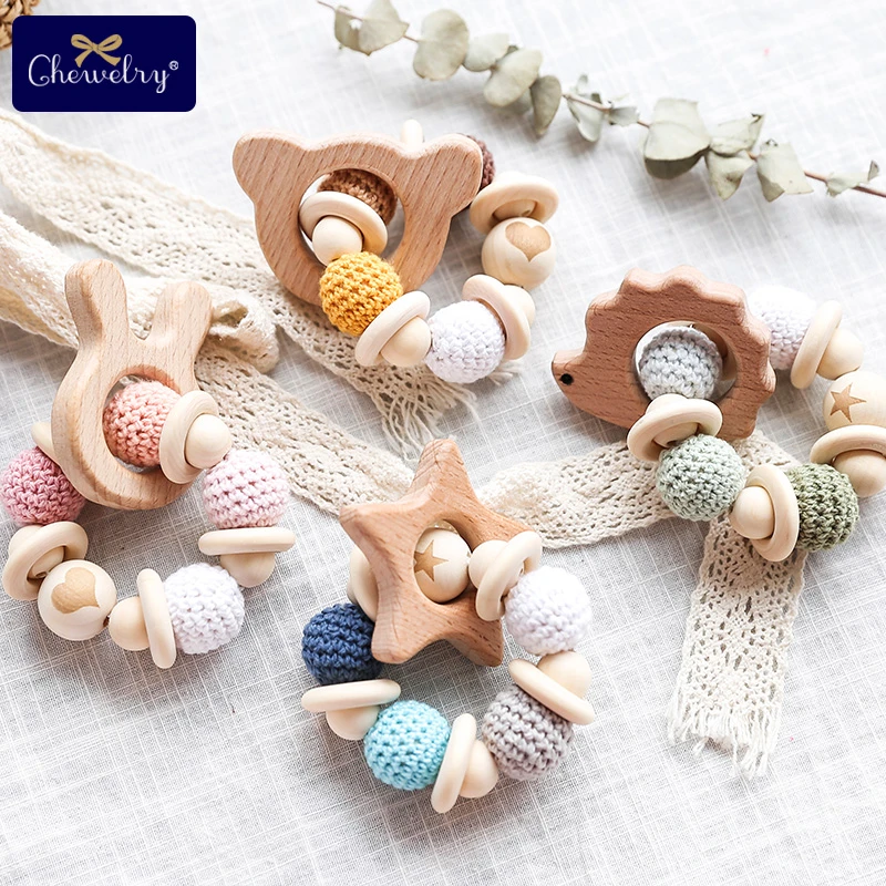 wooden rattle teether