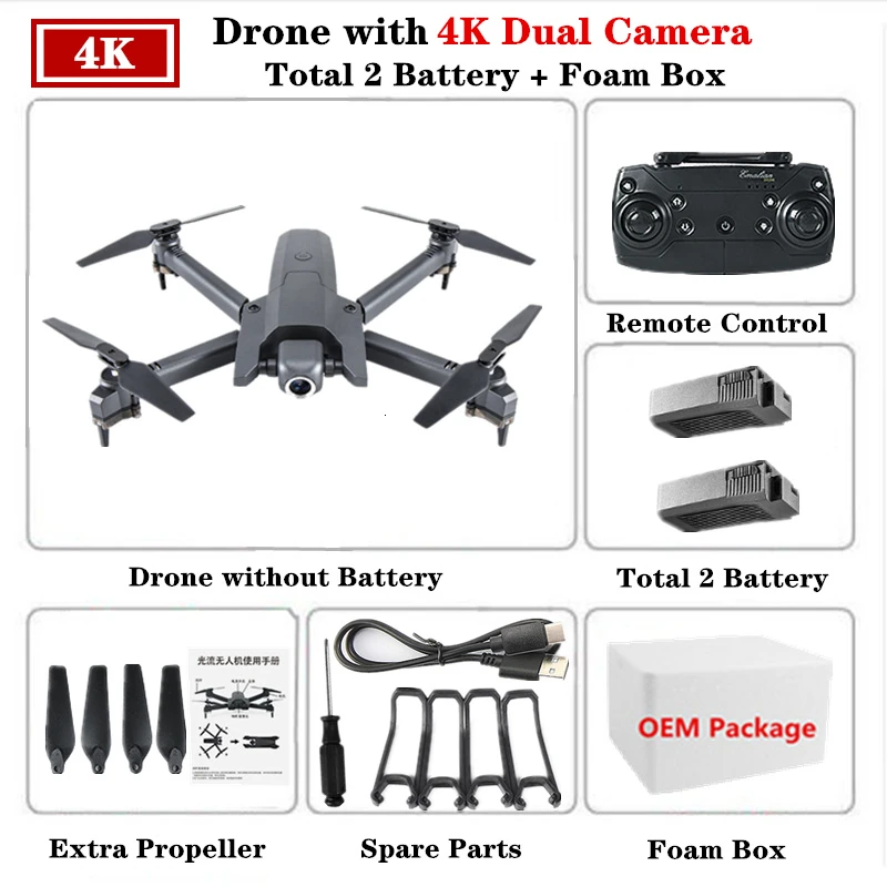 4K-Dual Camera-2 Радиоуправляемый Дрон с 720 P/1080 P/4 K HD камерой WiFi FPV Квадрокоптер 106 режим удержания высоты складной Вертолет VS E58 M69 SG106 Дрон игрушка - Цвет: 4K-Dual Camera-2