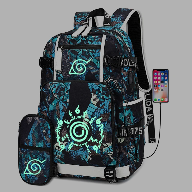 18 Наруто Саске косплей Печать Рюкзак USB Back Pack Холст Путешествия Рюкзак аниме школьные сумки Rugzak - Цвет: 18