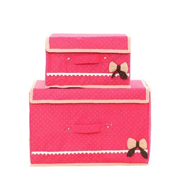 

2Pcs Practical Bowknot Storage Box Wave Point Non-woven Fabric Foldable Storage Container - Watermelon Red