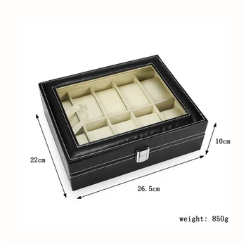 

Portable Watch Box Organizer PU Leather Casket with Zipper Classic Style 10 Grids Multi-Functional Bracelet Display Case