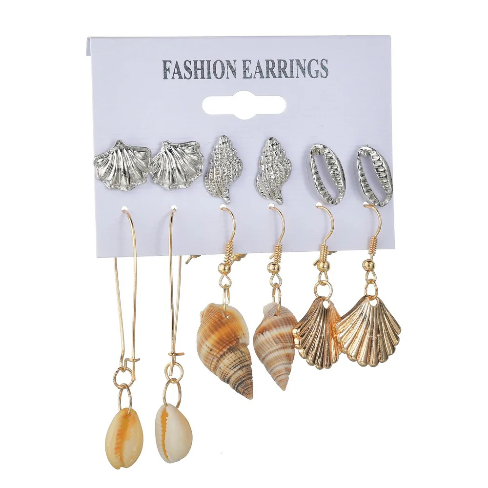 Модные серьги Каури в виде раковины, Комплект сережек для женщин, Boho, морская звезда, золотые металлические Висячие серьги, сделай сам, ювелирное изделие Brincos - Окраска металла: E336