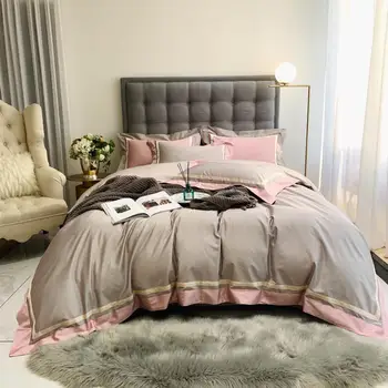 

120S long-staple cotton double-strand pure color simple matching modern four-piece high-end bedding set bed linen 2 euro