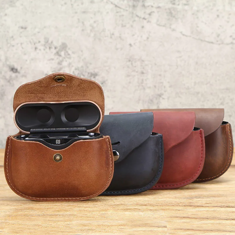 Retro Crazy Horse Leather Protective Headphone Case for Sony Wf 1000xm3 High Quality Genuine Leather Case for Sony Wf 1000xm3
