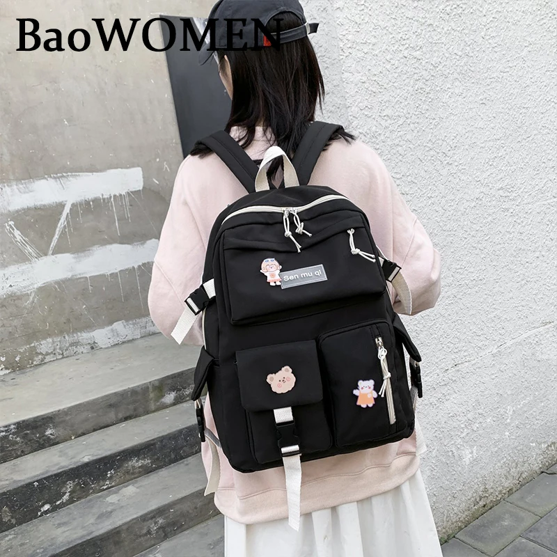 BaoWomen Fashion Nylon Waterproof Woman Backpack Female Student School Girl Kawaii Bags Pink Buckle kawaii Backpack Harajuku