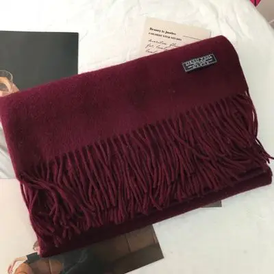 Wine red Уникальный шарф из овечьей шерсти с кисточками для женщин; сезон зима-осень; теплая плотная шаль макси из мериносовой шерсти; Женская длинная шаль из пашмины - Цвет: Wine red