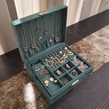 

Velvet Flannel Double Jewelry Box Ring Box Simple Earrings Necklace Box Gift Box Jewelry Storage Box with Lock